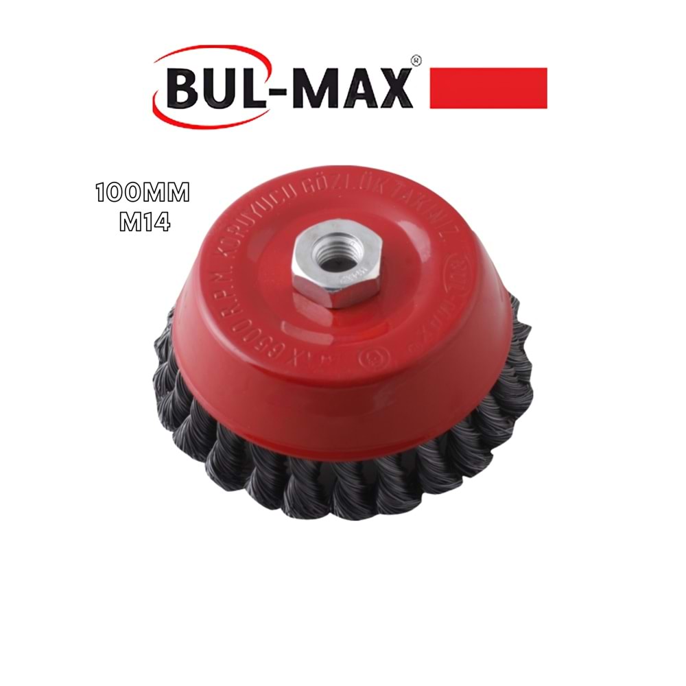 BUL-MAX VİDALI BURGULU KONİK TEL FIRÇA 100 MM*M14 KIRMIZI