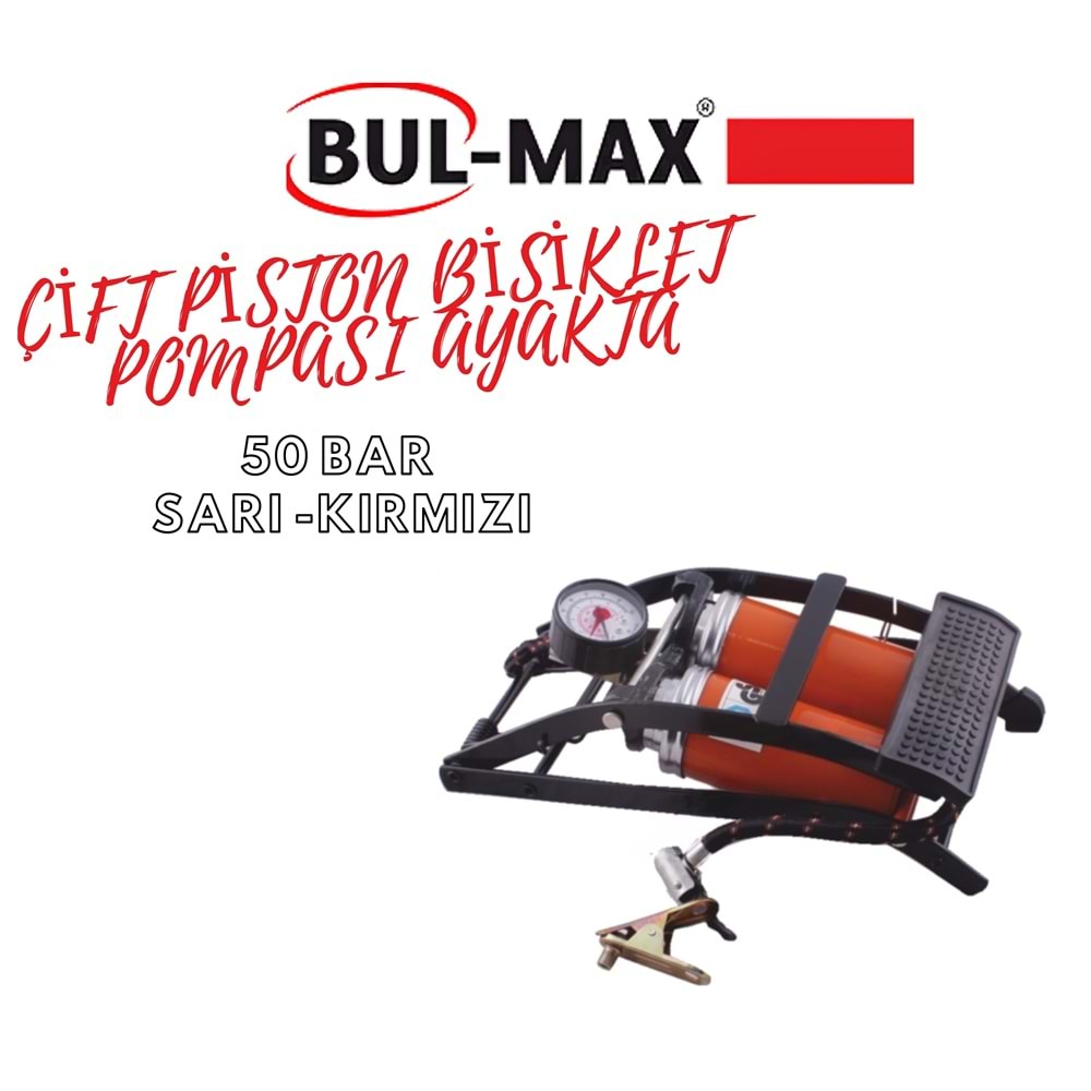 BUL-MAX ÇİFT PİSTON BİSİKLET POMPASI AYAKTA 50 BAR SARI