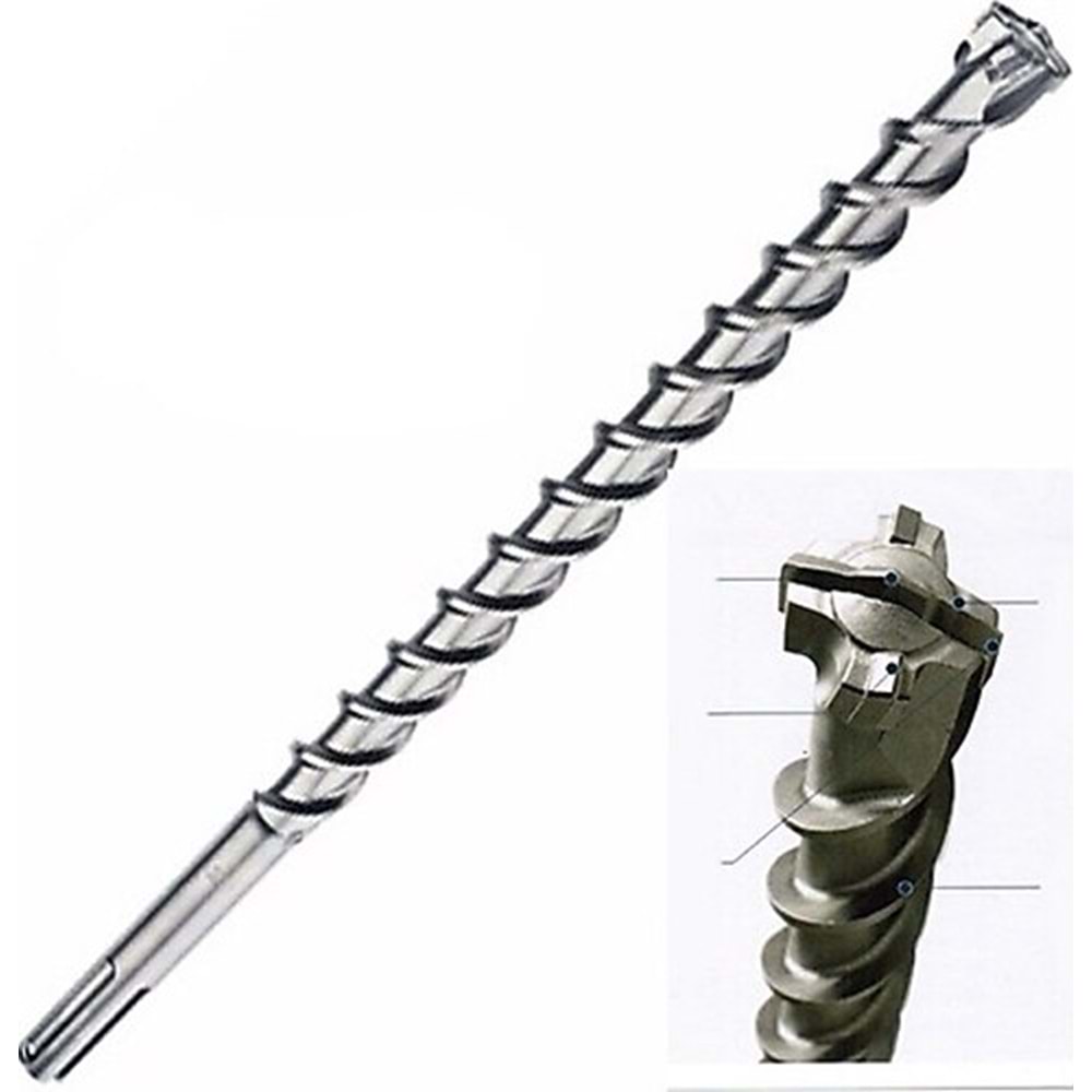 SDS MAX MATKAP UCU 4 ELMASLI-BETON 32*570 MM SİLVER BUL-MAX