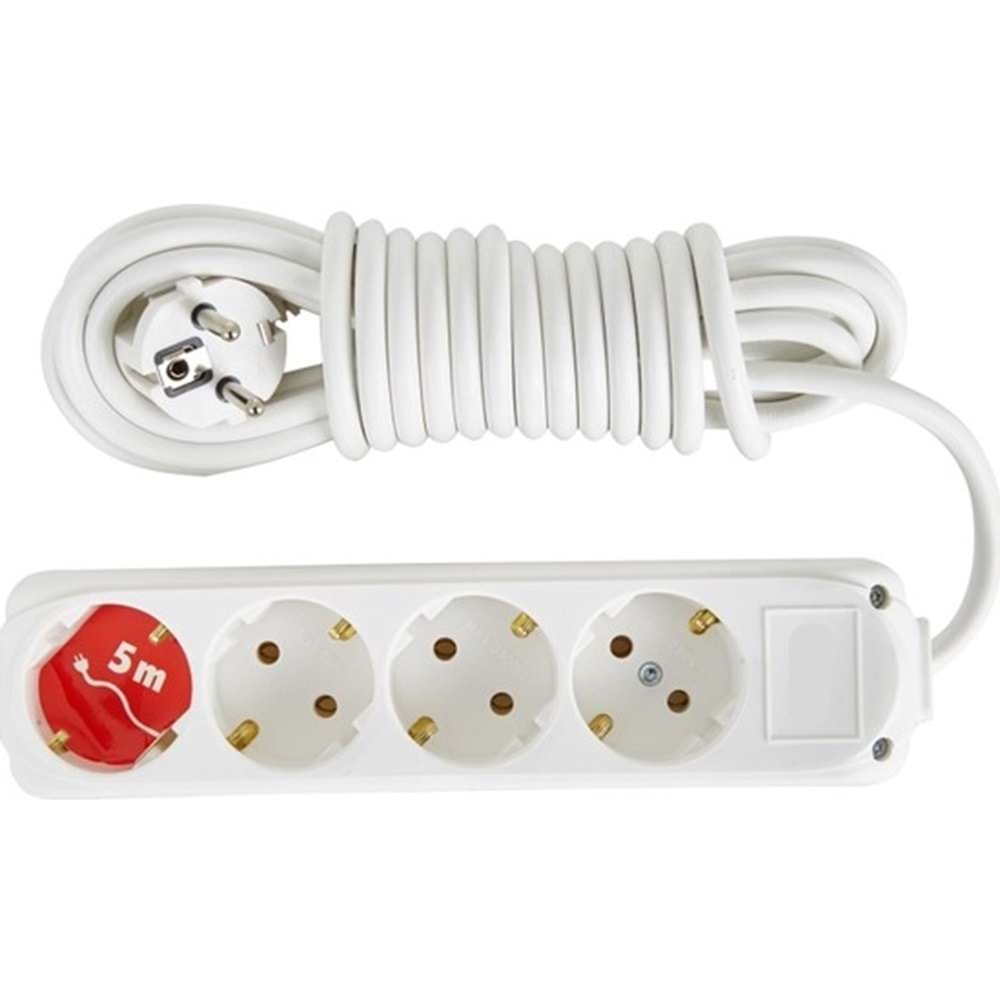 POWERTECH TR TİP KABLOLU UZATMA 4'LÜ 4*1.5 MT BEYAZ