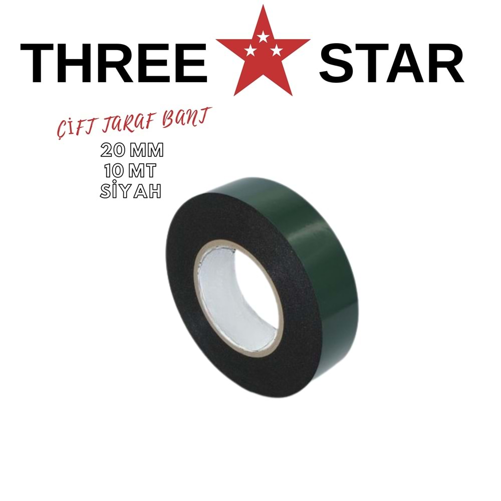 THREE STAR ÇİFT TARAF AYNA BANDI 20 MM*10 MT SİYAH
