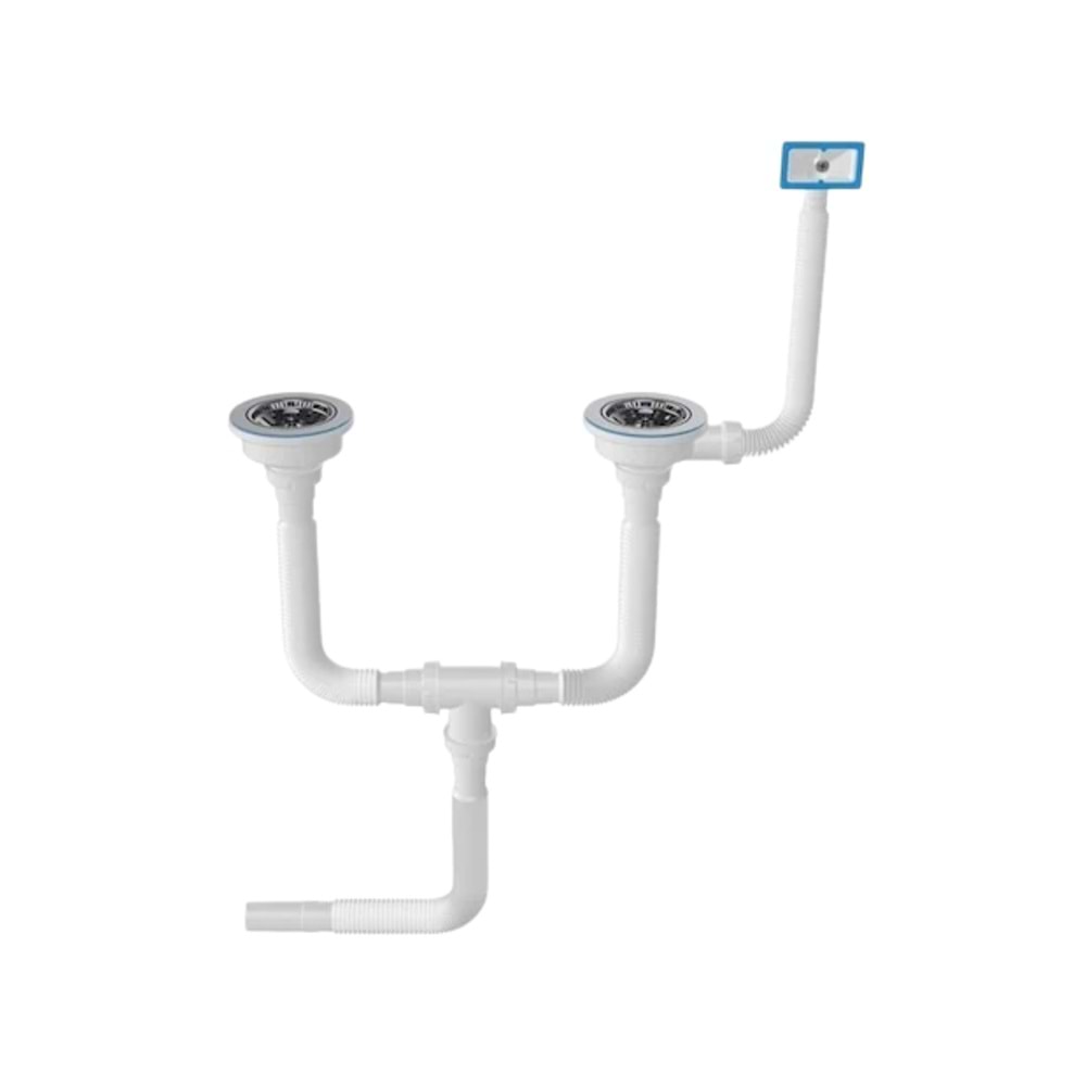ÖZBEST TAŞMALI 32 MM EVYE SİFONU ÇİFTLİ BEYAZ