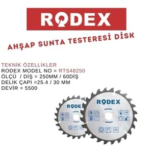RODEX AHŞAP SUNTA TESTERESİ DİSK 250 MM*60T KROM RTS60250