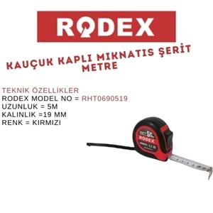 RODEX KAUÇUK KAPLI MIKNATIS ŞERİT METRE 5M*19 MM KIRMIZI RHT0690519