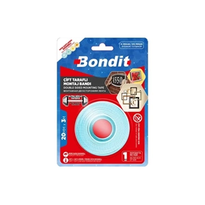 AYNA BANDI-ÇİFT TARAF MONTAJ-20MM*3 MT-BONDİT-MAVİ