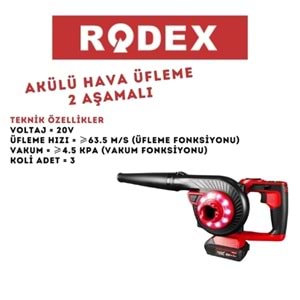 RODEX AKÜLÜ HAVA ÜFLEME 2 IN 1 20V 63.5M/S RPX2610F