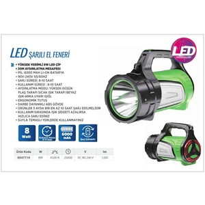 FENER-LED-ŞARJLI-8W-6000 MA-KLAUS-YEŞİL