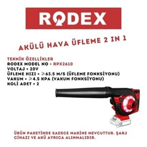 RODEX AKÜLÜ HAVA ÜFLEME 2 IN 1 63.5M/S 20V RPX2610