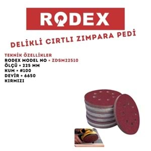 RODEX DELİKLİ CIRTLI ZIMPARA PEDİ 225*120 KUM KIRMIZI ZDSM22512