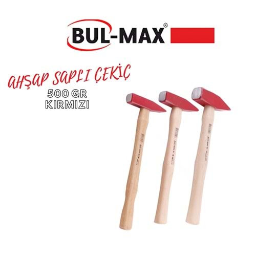 BUL-MAX AHŞAP SAPLI ÇEKİÇ 500 GR KIRMIZI