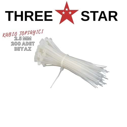 THREE STAR PLASTİK KABLO TOPLAYICI 2.5*200 BEYAZ