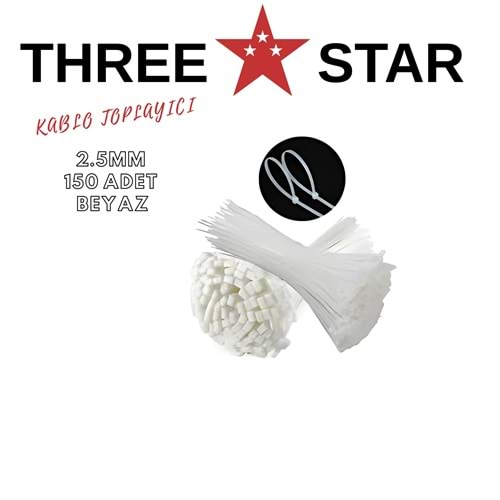 THREE STAR PLASTİK KABLO TOPLAYICI 2.5*150 BEYAZ