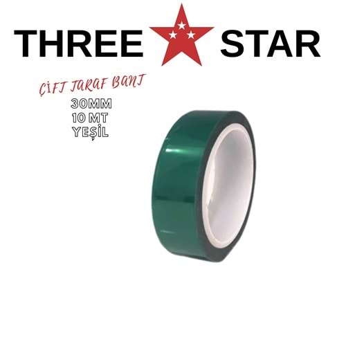 THREE STAR ÇİFT TARAF AYNA BANDI 30 MM*10 MT YEŞİL