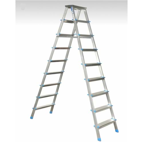 MERDİVEN ÇİFT ÇIKIŞ ALÜMİNYUM 9 BASAMAK SİLVER VİZYON