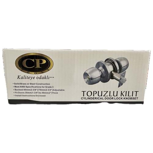 CP YUVARLAK BAŞLIK OTEL KAPI KİLİDİ 60 MM SİLVER