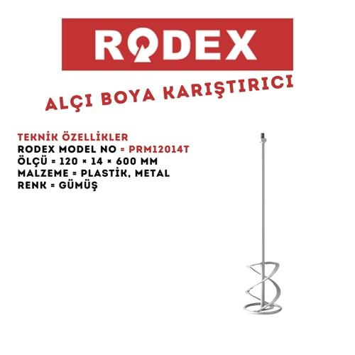 RODEX M14 BAĞLANTI ALÇI BOYA KARIŞTIRICI 120*600 MM KROM PRM12014T