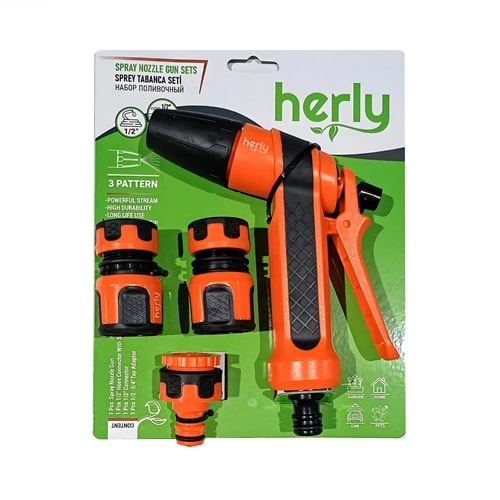 HERLY 3 FONKSİYON SU TABANCASI SET4 PARÇA 1/2*3/4 İNÇ TURUNCU