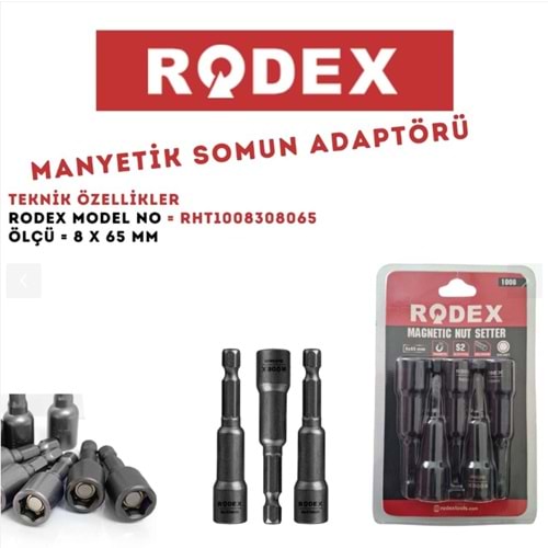 RODEX MANYETİK SOMUN ADAPTÖRÜ 8MM X 65 MM RHT1008308065