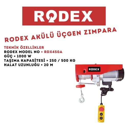 RODEX ELEKTRİKLİ VİNÇ 250/500 KG 1000 KIRMIZI RDX450A