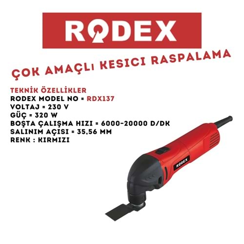 RODEX 5 PARÇA ÇOK AMAÇLI RASPALAMA KESİCİ 320W DEVİR AYARLI KIRMIZI RDX137