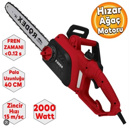 RODEX ELEKTRİKLİ ODUN MOTORU MAKİNESİ 40 CM PALA 2400W KIRMIZI RDX906