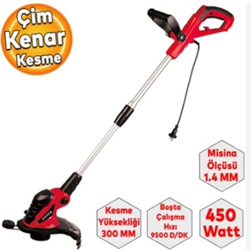 RODEX ELEKTRİKLİ OT BİÇME KENAR KESME MAKİNESİ 300 MM 230V 450W KIRMIZI RDX915