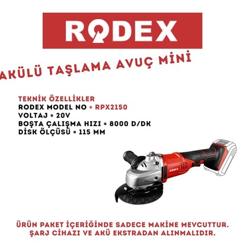 RODEX AKÜLÜ TAŞLAMA AVUÇ MİNİ 100/115 MM 8000RPMI RPX2150