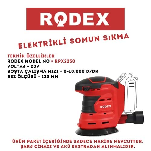 RODEX AKÜLÜ ORBİTAL ZIMPARA 10000RPM 125 MM 20VI RPX2250