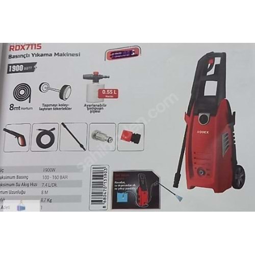 RODEX DETERJANLI YIKAMA MAKİNESİ BASINÇLI 100-140 BAR 1800W KIRMIZI RDX7115