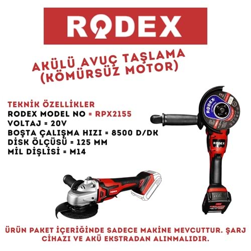 RODEX AKÜLÜ TAŞLAMA AVUÇ MİNİ 125 MM 850RPM 20VIR RPX2155