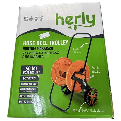 HERLY PLASTİK HORTUM TEKERLEKLİ MAKARA 1/2 İNÇ 60 MT TURUNCU-SİYAH