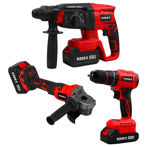 A.K 3'LÜ MAKİNE SETİ 20V 2x4.0 Ah LI-ION D.MATKAP 45NM KIRICI DELİCİ 2.5J AVUÇ TAŞLAMA 125MM BMC RODEX RDX3003