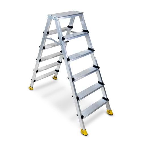 MERDİVEN ÇİFT ÇIKIŞ ALÜMİNYUM 6 BASAMAK SİLVER BEYKON