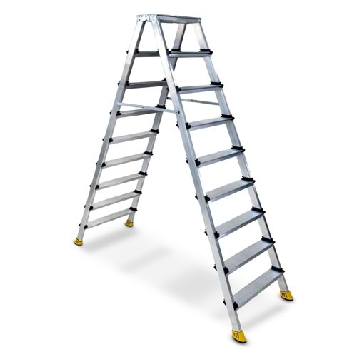 MERDİVEN ÇİFT ÇIKIŞ ALÜMİNYUM 9 BASAMAK SİLVER BEYKON