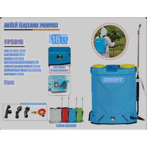 ORIENT AKÜLÜ İLAÇLAMA POMPASI 16 LT