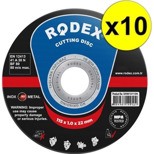 DEMİR KESME TAŞI-İNOX-115X1.0X22-RODEX-SİYAH SRN10115T