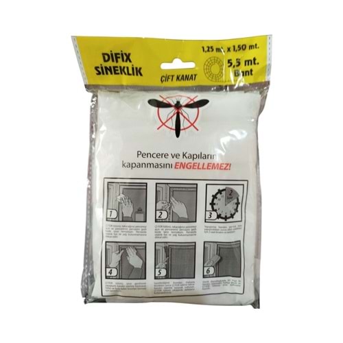 SİNEK TELİ TÜL HAZIR ÇİFT KANAT 1.25*1.50 CM BEYAZ DİFİX