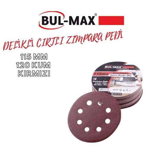 BUL-MAX DELİKLİ CIRTLI ZIMPARA PEDİ 115 MM*120 KUM KIRMIZI