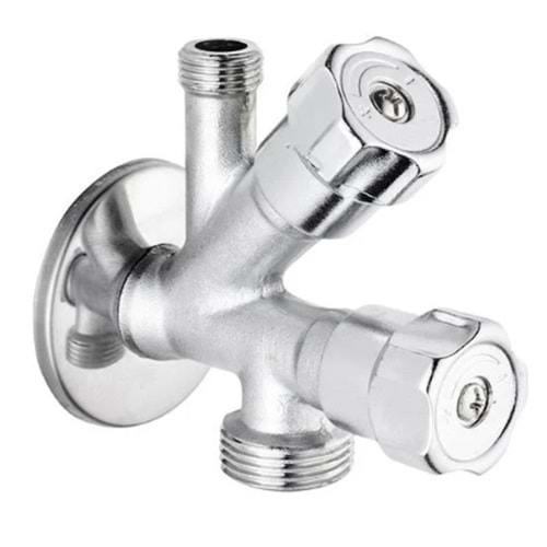 ÇERMİK ÇİFT ÇIKIŞ ARKO VANA DUAL 1/2*3/4*3/8 KROM