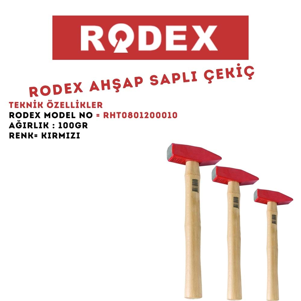 RODEX AHŞAP SAPLI ÇEKİÇ 1500 GR KIRMIZI RHT0801200150