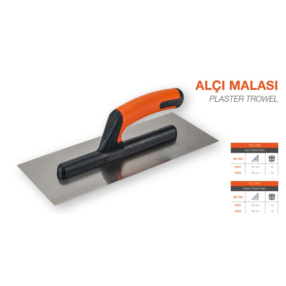 ROLART PLASTİK AÇIK SAPLI ALÇI MALA 35 CM TURUNCU -SİLVER