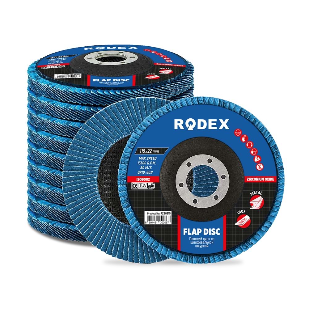 MAVİ ZİRKONYUM FLAP DİSK-OKSİT-115MM 80#-RODEX-MAVİ RZB0815