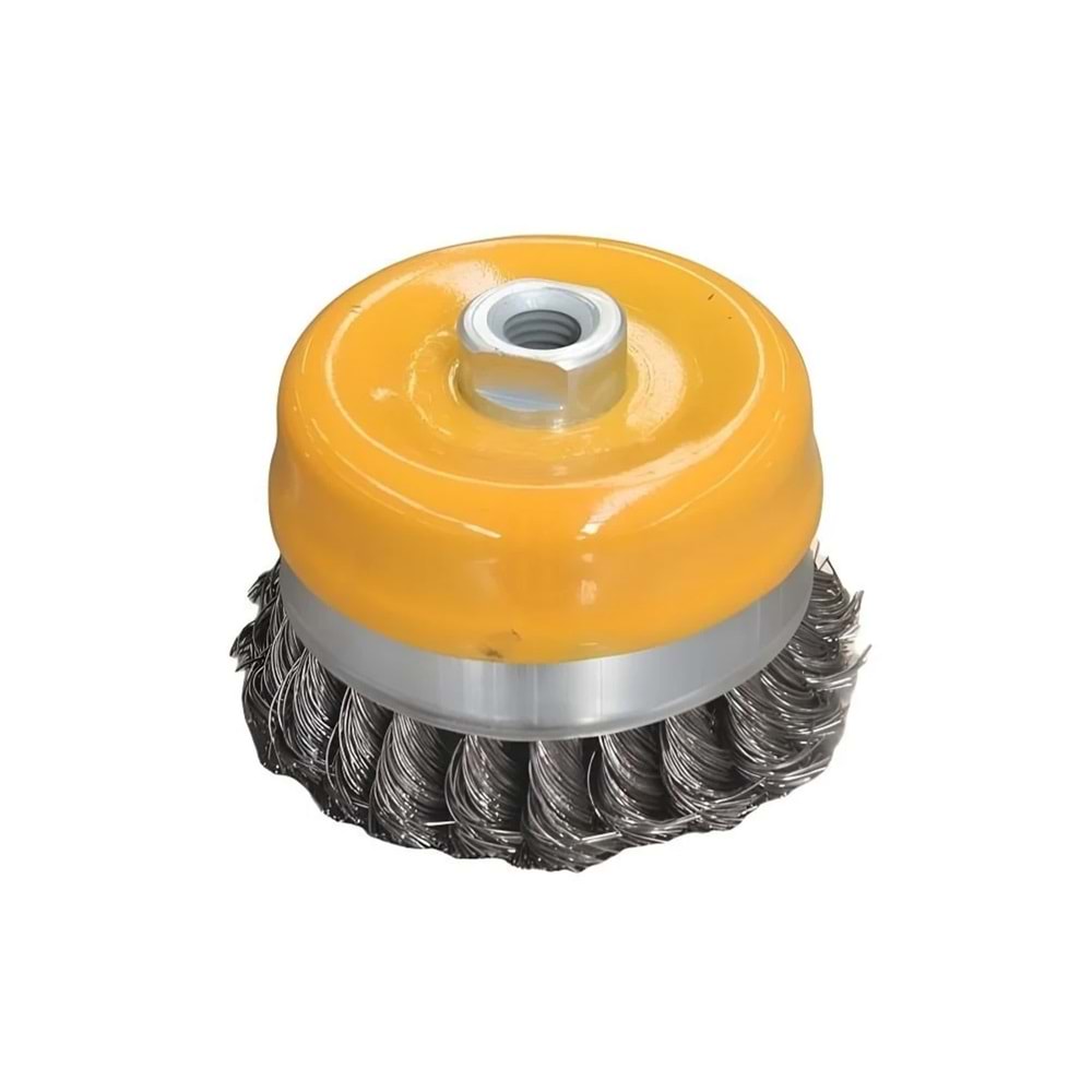 SOMA VİDALI BURGULU KONİK TEL FIRÇA 125 MM*M14 TURUNCU