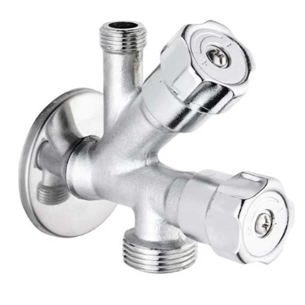 ÇERMİK ÇİFT ÇIKIŞ ARKO VANA DUAL 1/2*3/4*3/8 KROM